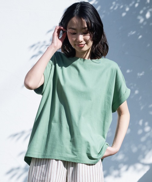 LB/S (エルビーエス)の「汗染みの目立ちにくいTシャツ ZEROSTAIN ゼロステイン 撥水性 UVカット ローカルラウンド 無地ヘムTシャツ(Tシャツ/カットソー・レディース・ホワイト/ダークベージュ/ピンク系その他/ブラック/ミント/イエロー/ダークブルー/チャコールグレー/グレー・MEDIUM/LARGE)」の6枚目の写真