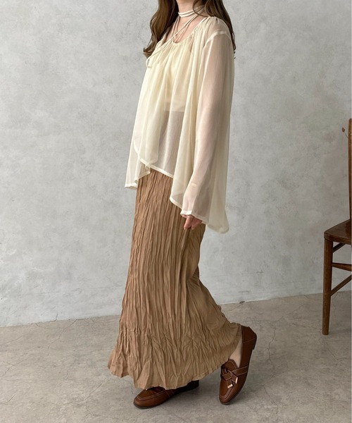 apres jour clair（アプレジュールクレア）の「【apres jour clair】クリンクルスカート【ZOZOTOWN限定アイテム】（スカート・レディース・ブラウン系その他/アイボリー/ピンクベージュ・X-LARGE/フリー）」の3枚目の写真