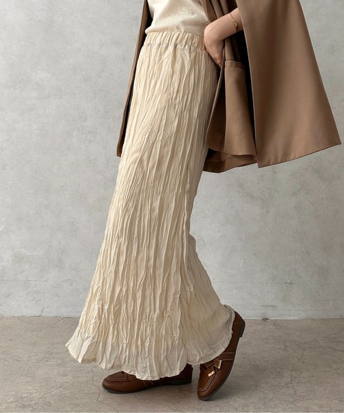 apres jour clair（アプレジュールクレア）の「【apres jour clair】クリンクルスカート【ZOZOTOWN限定アイテム】（スカート・レディース・ブラウン系その他/アイボリー/ピンクベージュ・X-LARGE/フリー）」の2枚目の写真