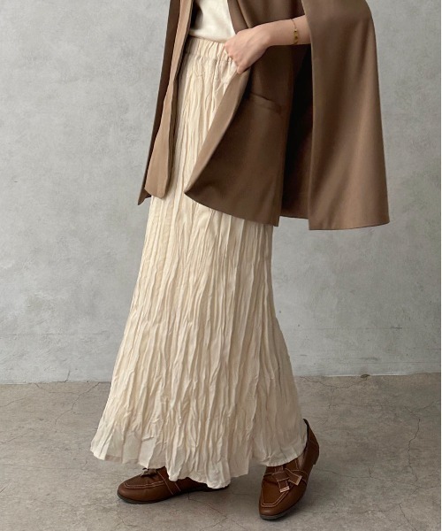 apres jour clair（アプレジュールクレア）の「【apres jour clair】クリンクルスカート【ZOZOTOWN限定アイテム】（スカート・レディース・ブラウン系その他/アイボリー/ピンクベージュ・X-LARGE/フリー）」の8枚目の写真