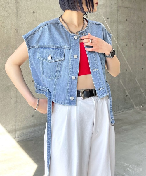 PAGEBOY（ページボーイ）の「バックオープンデニムベスト（その他アウター・レディース・ブルー/ライトブルー/ブラック・FREE）」の9枚目の写真