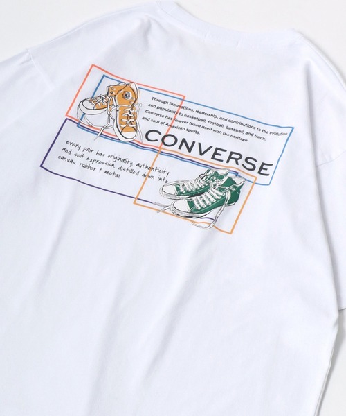 CONVERSE（コンバース）の「CONVERSE/コンバース アイコン シューズイラスト バックプリント ワンポイント刺繍 オーバーサイズ 半袖Tシャツ レディース メンズ（Tシャツ/カットソー・レディース・ブラック/ブラック系その他/ホワイト/グリーン/ホワイト系その他/グリーン系その他/ブラック系その他2/グリーン系その他2/グリーン系その他3/ブラック系その他3/ホワイト系その他3/ホワイト系その他2/ホワイト系その他4/サックスブルー/ブラック系その他4/ホワイト系その他5/ブラック系その他5/ベージュ/ホワイト系その他6/ブルー系その他2/ブルー系その他/ブラック系その他6・M/L/LL）」の4枚目の写真
