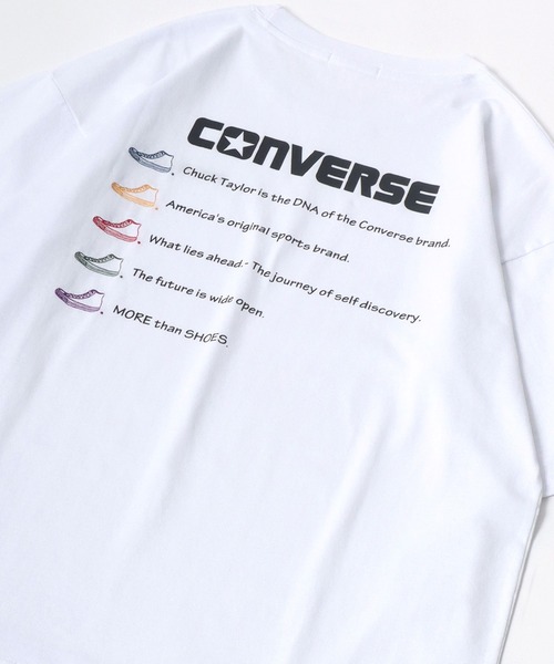 CONVERSE（コンバース）の「CONVERSE/コンバース アイコン シューズイラスト バックプリント ワンポイント刺繍 オーバーサイズ 半袖Tシャツ レディース メンズ（Tシャツ/カットソー・レディース・ブラック/ブラック系その他/ホワイト/グリーン/ホワイト系その他/グリーン系その他/ブラック系その他2/グリーン系その他2/グリーン系その他3/ブラック系その他3/ホワイト系その他3/ホワイト系その他2/ホワイト系その他4/サックスブルー/ブラック系その他4/ホワイト系その他5/ブラック系その他5/ベージュ/ホワイト系その他6/ブルー系その他2/ブルー系その他/ブラック系その他6・M/L/LL）」の3枚目の写真
