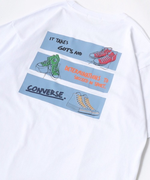 CONVERSE（コンバース）の「CONVERSE/コンバース アイコン シューズイラスト バックプリント ワンポイント刺繍 オーバーサイズ 半袖Tシャツ レディース メンズ（Tシャツ/カットソー・レディース・ブラック/ブラック系その他/ホワイト/グリーン/ホワイト系その他/グリーン系その他/ブラック系その他2/グリーン系その他2/グリーン系その他3/ブラック系その他3/ホワイト系その他3/ホワイト系その他2/ホワイト系その他4/サックスブルー/ブラック系その他4/ホワイト系その他5/ブラック系その他5/ベージュ/ホワイト系その他6/ブルー系その他2/ブルー系その他/ブラック系その他6・M/L/LL）」の6枚目の写真