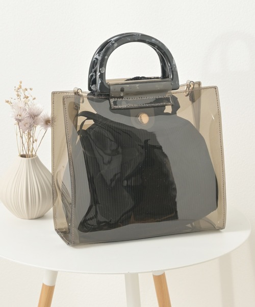 Honeys(ハニーズ)の「巾着付クリアバッグ(ショルダーバッグ・レディース・ブラック/アイボリー/キナリ・FREE)」の3枚目の写真