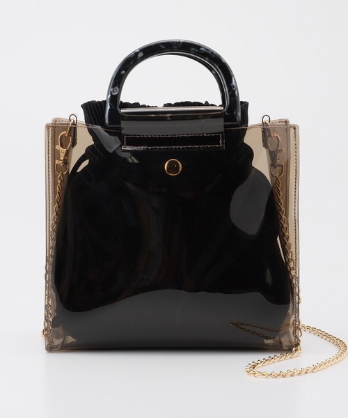 Honeys(ハニーズ)の「巾着付クリアバッグ(ショルダーバッグ・レディース・ブラック/アイボリー/キナリ・FREE)」の4枚目の写真