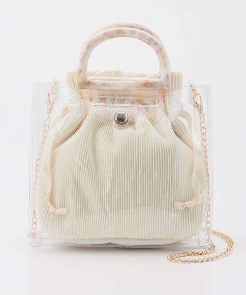 Honeys(ハニーズ)の「巾着付クリアバッグ(ショルダーバッグ・レディース・ブラック/アイボリー/キナリ・FREE)」の6枚目の写真