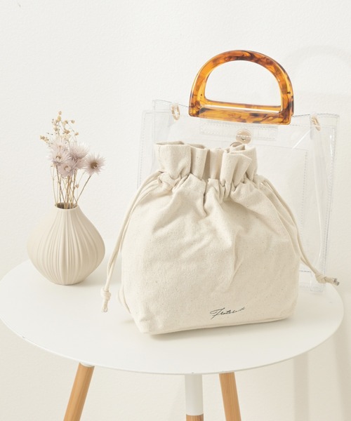 Honeys(ハニーズ)の「巾着付クリアバッグ(ショルダーバッグ・レディース・ブラック/アイボリー/キナリ・FREE)」の8枚目の写真