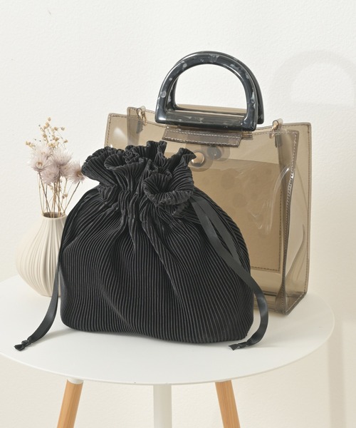 Honeys(ハニーズ)の「巾着付クリアバッグ(ショルダーバッグ・レディース・ブラック/アイボリー/キナリ・FREE)」の9枚目の写真