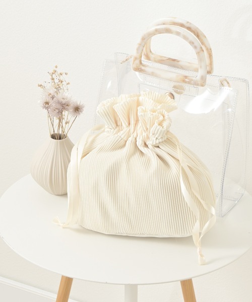 Honeys(ハニーズ)の「巾着付クリアバッグ(ショルダーバッグ・レディース・ブラック/アイボリー/キナリ・FREE)」の10枚目の写真