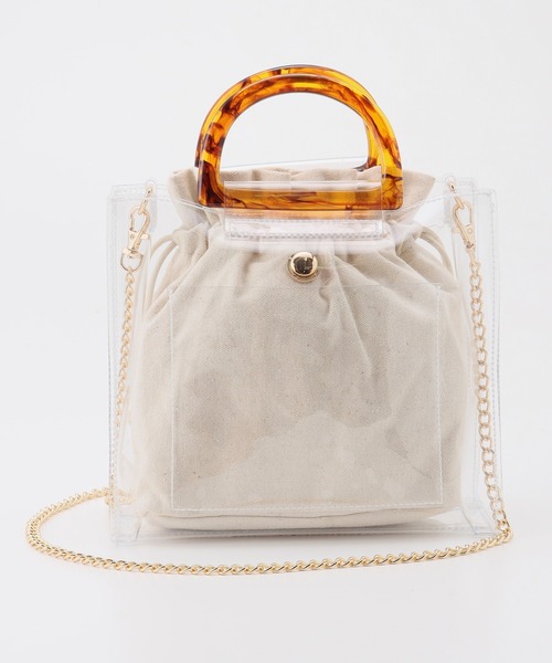 Honeys(ハニーズ)の「巾着付クリアバッグ(ショルダーバッグ・レディース・ブラック/アイボリー/キナリ・FREE)」の12枚目の写真