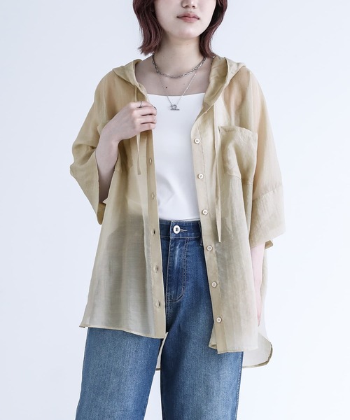 n'OrLABEL(ノアールレーベル)の「『シアーシャツパーカー』(シャツ/ブラウス・レディース・ラベンダー/ベージュ/ブラック・FREE)」の11枚目の写真