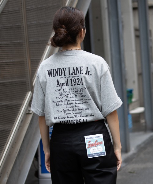 UNIVERSAL OVERALL（ユニバーサルオーバーオール）の「ユニバーサルオーバーオール ロゴT /　プリントTシャツ /　バックプリントTシャツ  / WINDY JR. PROFILE T（Tシャツ/カットソー・メンズ・ミント/ネイビー/ヘザーグレー/ホワイト/ブラック・XL/L/S/M）」の4枚目の写真