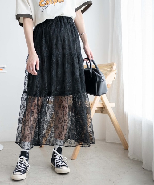 WEGO（ウィゴー）の「WEGO/フラワーレーススカート（スカート・レディース・オフホワイト/ブラック・FREE）」の2枚目の写真