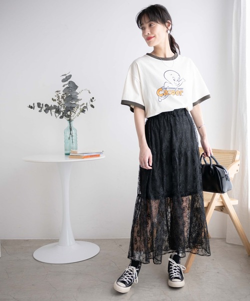WEGO（ウィゴー）の「WEGO/フラワーレーススカート（スカート・レディース・オフホワイト/ブラック・FREE）」の4枚目の写真