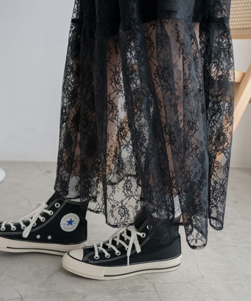 WEGO（ウィゴー）の「WEGO/フラワーレーススカート（スカート・レディース・オフホワイト/ブラック・FREE）」の6枚目の写真