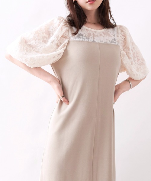 Rejoule(リジュール)の「花柄シアージャガードコンビワンピース(ワンピース・レディース・ブラック/グレイッシュベージュ・FREE)」の12枚目の写真