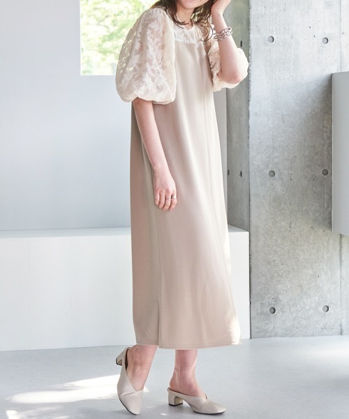 Rejoule(リジュール)の「花柄シアージャガードコンビワンピース(ワンピース・レディース・ブラック/グレイッシュベージュ・FREE)」の8枚目の写真