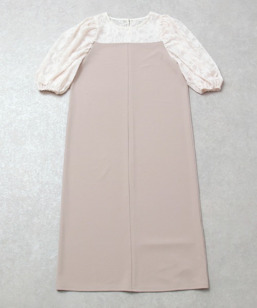 Rejoule(リジュール)の「花柄シアージャガードコンビワンピース(ワンピース・レディース・ブラック/グレイッシュベージュ・FREE)」の4枚目の写真