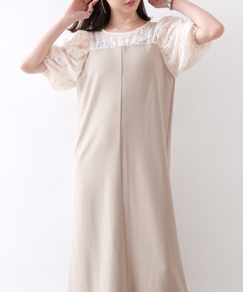 Rejoule(リジュール)の「花柄シアージャガードコンビワンピース(ワンピース・レディース・ブラック/グレイッシュベージュ・FREE)」の16枚目の写真