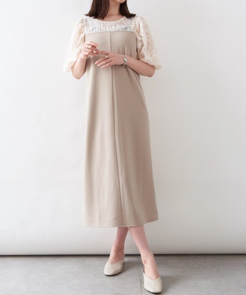 Rejoule(リジュール)の「花柄シアージャガードコンビワンピース(ワンピース・レディース・ブラック/グレイッシュベージュ・FREE)」の3枚目の写真