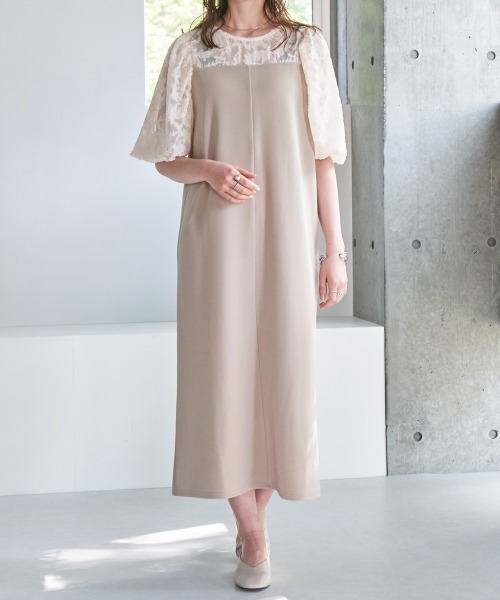 Rejoule(リジュール)の「花柄シアージャガードコンビワンピース(ワンピース・レディース・ブラック/グレイッシュベージュ・FREE)」の18枚目の写真