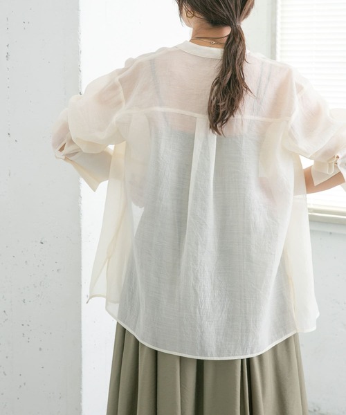 KBF(ケイビーエフ)の「バンドカラーシアーシャツ(シャツ/ブラウス・レディース・ミント/ダークブラウン/アイボリー・ONE)」の10枚目の写真