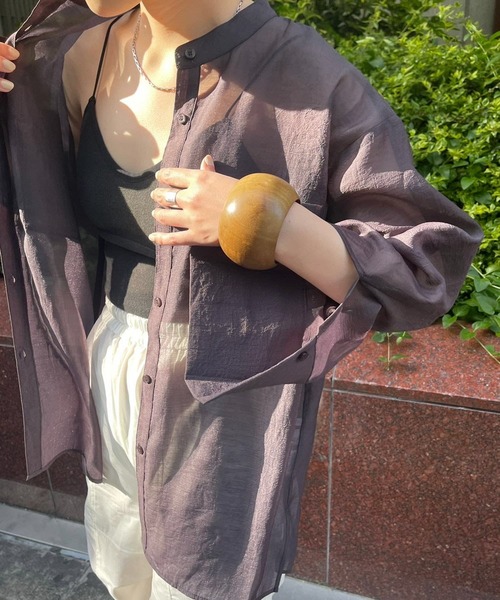 KBF(ケイビーエフ)の「バンドカラーシアーシャツ(シャツ/ブラウス・レディース・ミント/ダークブラウン/アイボリー・ONE)」の17枚目の写真