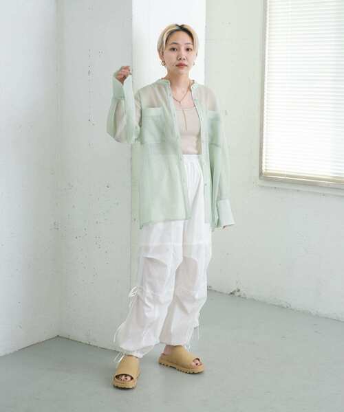 KBF(ケイビーエフ)の「バンドカラーシアーシャツ(シャツ/ブラウス・レディース・ミント/ダークブラウン/アイボリー・ONE)」の13枚目の写真