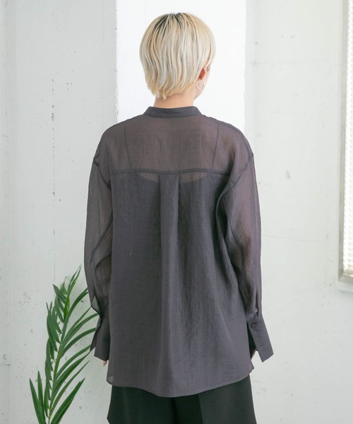 KBF(ケイビーエフ)の「バンドカラーシアーシャツ(シャツ/ブラウス・レディース・ミント/ダークブラウン/アイボリー・ONE)」の14枚目の写真