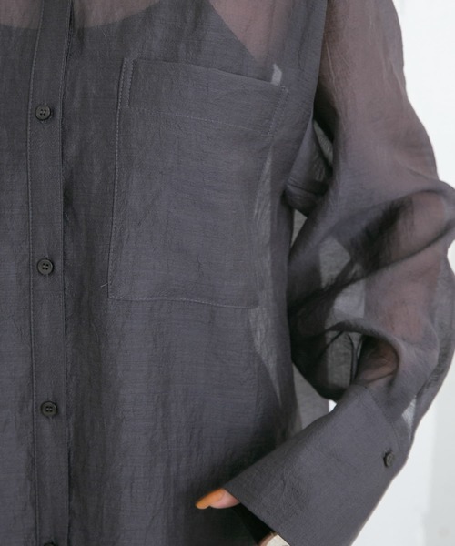 KBF(ケイビーエフ)の「バンドカラーシアーシャツ(シャツ/ブラウス・レディース・ミント/ダークブラウン/アイボリー・ONE)」の9枚目の写真