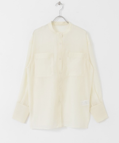 KBF(ケイビーエフ)の「バンドカラーシアーシャツ(シャツ/ブラウス・レディース・ミント/ダークブラウン/アイボリー・ONE)」の15枚目の写真