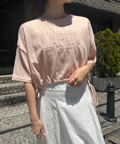 one after another NICE CLAUP(ワンアフターアナザーナイスクラップ)の「ロゴ刺繍サイドリボンショートT(Tシャツ/カットソー・レディース・ブラック/オフホワイト/ピンク/オートミール・FREE)」の4枚目の写真