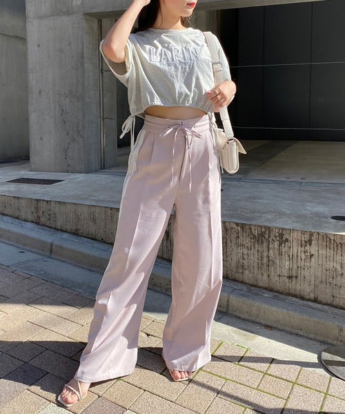 one after another NICE CLAUP(ワンアフターアナザーナイスクラップ)の「ロゴ刺繍サイドリボンショートT(Tシャツ/カットソー・レディース・ブラック/オフホワイト/ピンク/オートミール・FREE)」の19枚目の写真