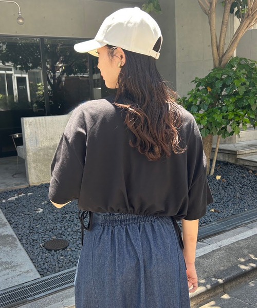 one after another NICE CLAUP(ワンアフターアナザーナイスクラップ)の「ロゴ刺繍サイドリボンショートT(Tシャツ/カットソー・レディース・ブラック/オフホワイト/ピンク/オートミール・FREE)」の18枚目の写真
