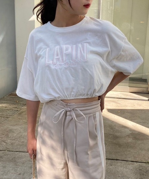 one after another NICE CLAUP(ワンアフターアナザーナイスクラップ)の「ロゴ刺繍サイドリボンショートT(Tシャツ/カットソー・レディース・ブラック/オフホワイト/ピンク/オートミール・FREE)」の20枚目の写真