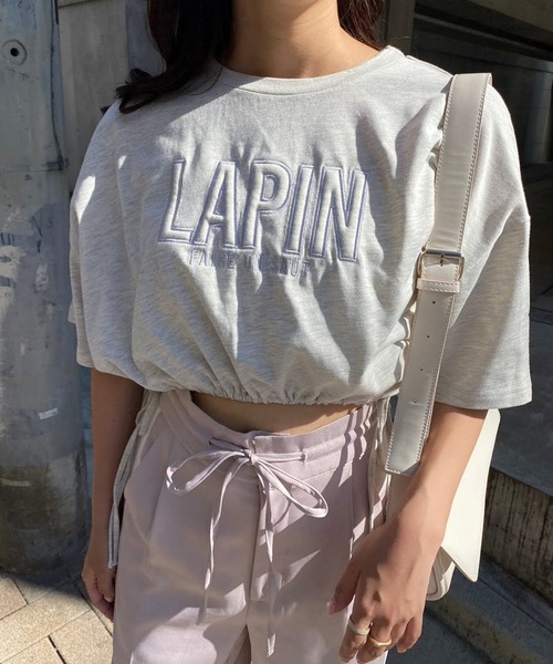one after another NICE CLAUP(ワンアフターアナザーナイスクラップ)の「ロゴ刺繍サイドリボンショートT(Tシャツ/カットソー・レディース・ブラック/オフホワイト/ピンク/オートミール・FREE)」の11枚目の写真