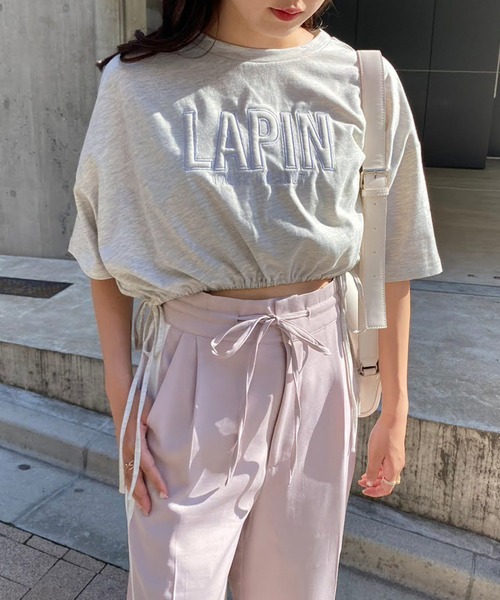 one after another NICE CLAUP(ワンアフターアナザーナイスクラップ)の「ロゴ刺繍サイドリボンショートT(Tシャツ/カットソー・レディース・ブラック/オフホワイト/ピンク/オートミール・FREE)」の8枚目の写真
