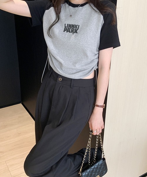 meJane（ミージェーン）の「LINNKI PARKロゴサイドシャーリング ラグラン半そでちびT（Tシャツ/カットソー・レディース・ホワイト/グレー/ピンク・FREE）」の10枚目の写真