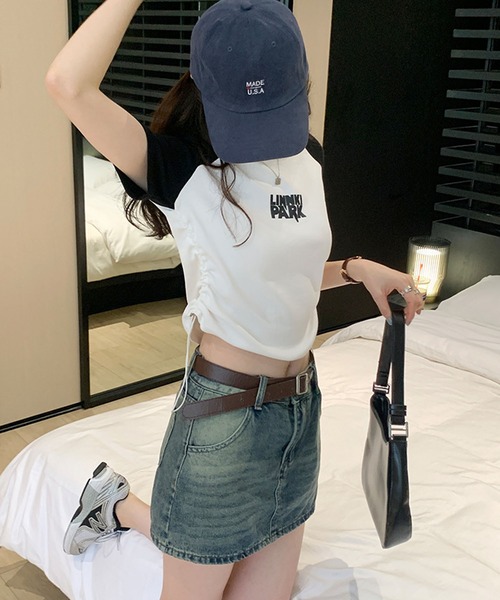 meJane（ミージェーン）の「LINNKI PARKロゴサイドシャーリング ラグラン半そでちびT（Tシャツ/カットソー・レディース・ホワイト/グレー/ピンク・FREE）」の12枚目の写真