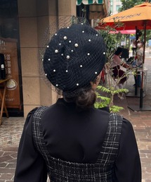 チュール付パールベレー帽