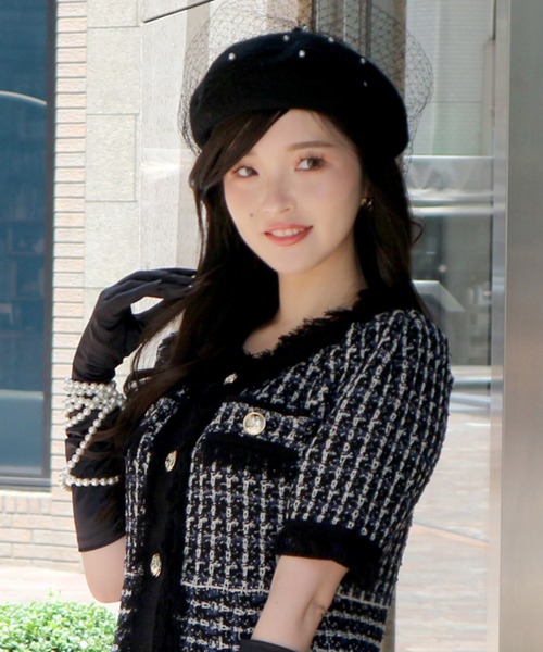 ROYAL PARTY（ロイヤルパーティー）の「チュール付パールベレー帽（ハンチング/ベレー帽・レディース・オフホワイト/ブラック・FREE）」の6枚目の写真