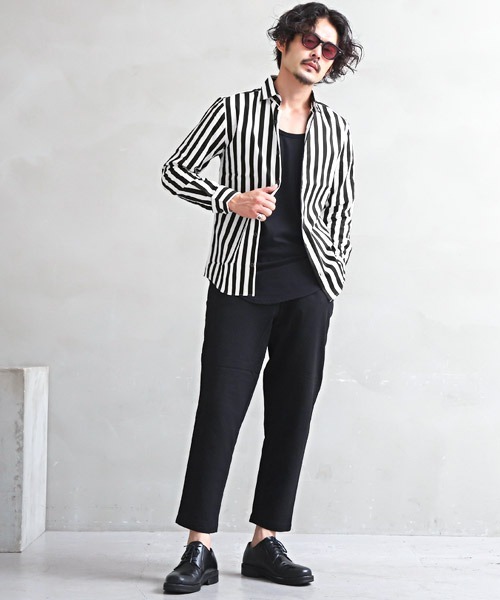 LUXSTYLE（ラグスタイル）の「Garson Wave日本製 極-きわみ ブロードホリゾンタルカラーシャツ（シャツ/ブラウス・メンズ・ブルー系その他/ブラック系その他/ブラック系その他2/ブラック/ホワイト・L/XL/M）」の9枚目の写真