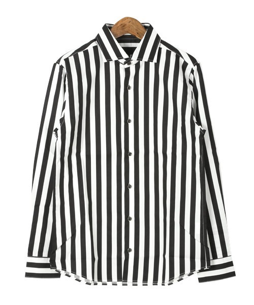 LUXSTYLE（ラグスタイル）の「Garson Wave日本製 極-きわみ ブロードホリゾンタルカラーシャツ（シャツ/ブラウス・メンズ・ブルー系その他/ブラック系その他/ブラック系その他2/ブラック/ホワイト・L/XL/M）」の14枚目の写真