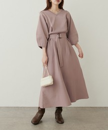 natural couture | ランタンスリーブポリニットワンピース(ワンピース)