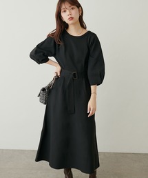 ランタンスリーブポリニットワンピース