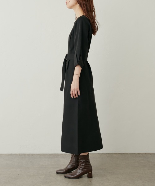 ランタンスリーブポリニットワンピース（ワンピース）｜natural