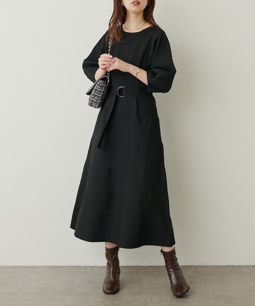 natural couture(ナチュラルクチュール)の「ランタンスリーブポリニットワンピース(ワンピース・レディース・ベージュ/イエロー/パープル/ブラック・FREE)」の9枚目の写真