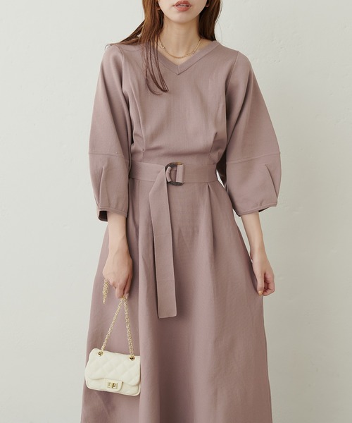 natural couture(ナチュラルクチュール)の「ランタンスリーブポリニットワンピース(ワンピース・レディース・ベージュ/イエロー/パープル/ブラック・FREE)」の17枚目の写真