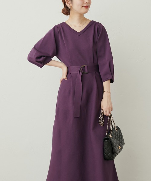 natural couture(ナチュラルクチュール)の「ランタンスリーブポリニットワンピース(ワンピース・レディース・ベージュ/イエロー/パープル/ブラック・FREE)」の22枚目の写真